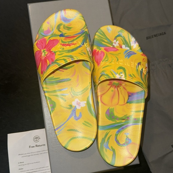 🔥💐AUTHENTIC YELLOW BALENCIAGA FLORAL SLIDES 🛝 SIZE 38 - Picture 7 of 9